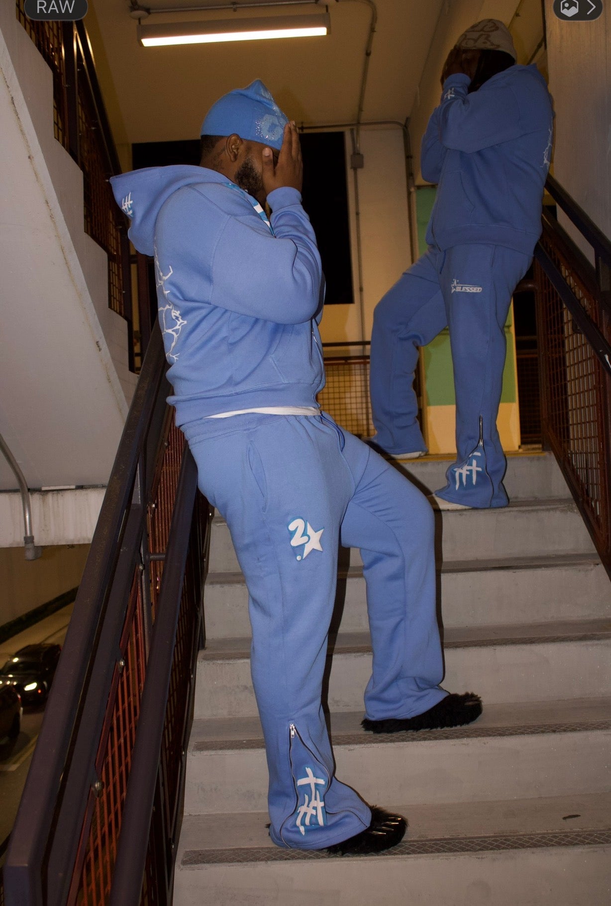Light Blue King Of Kings { Oversized Zip UPS Pants}