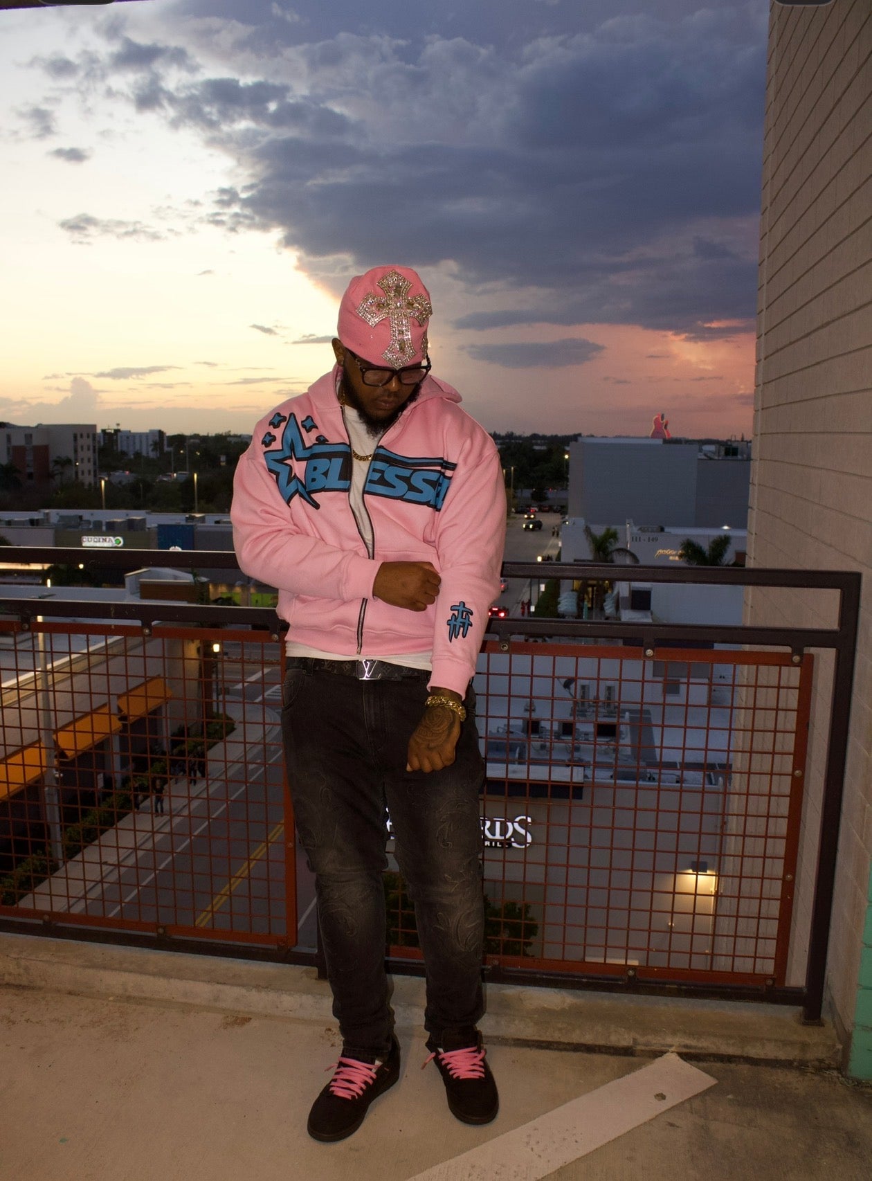 King Of Kings Light Pink and Blue Zip Up Hoodie