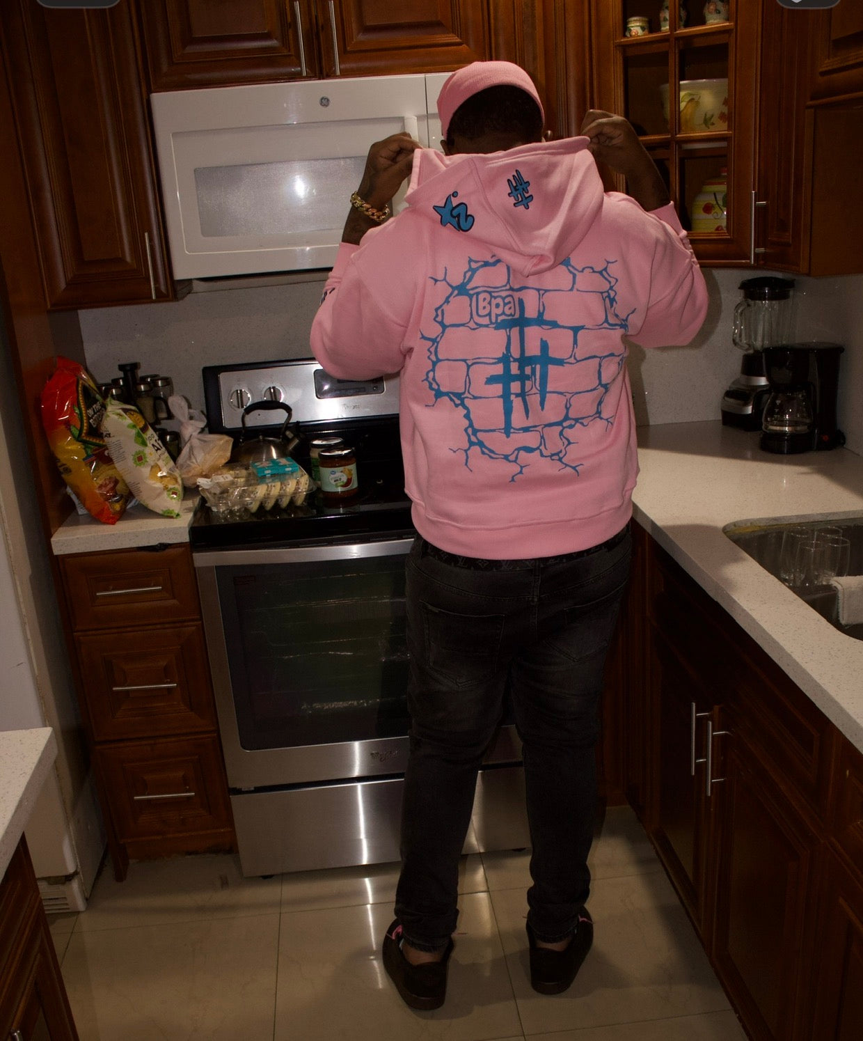 King Of Kings Light Pink and Blue Zip Up Hoodie