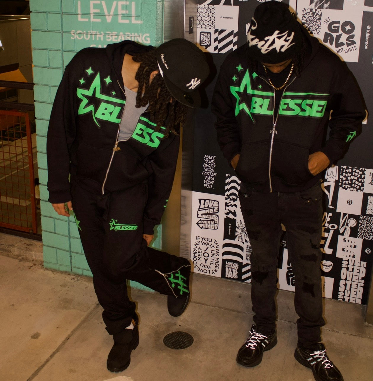 King of Kings {Black And Green Oversized Zip UPS Pants }