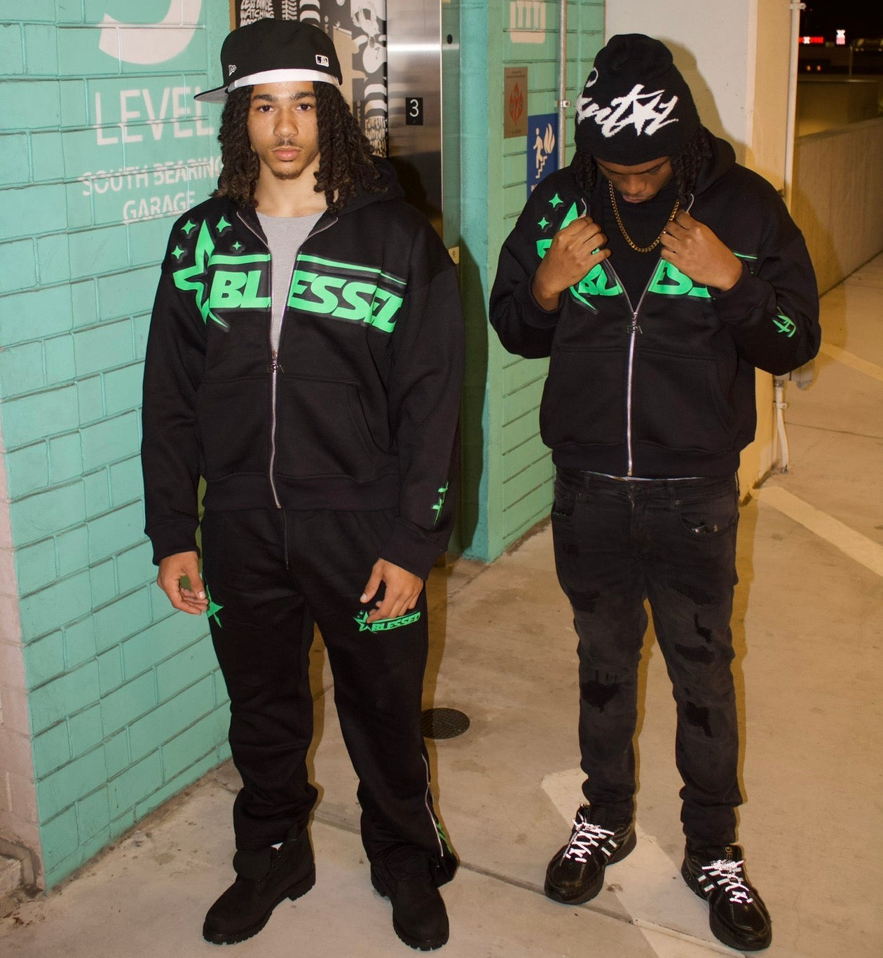 Black And Green King Of Kings Zip Ups Hoodie