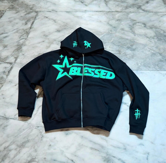 Black And Green King Of Kings Zip Ups Hoodie