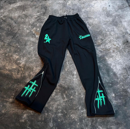King of Kings {Black And Green Oversized Zip UPS Pants }